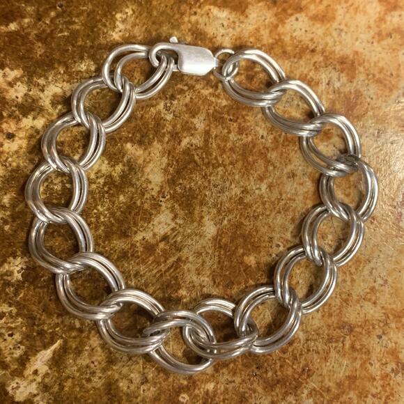 Sterling Silver Double Link Bracelet Vintage - Picture 2 of 9